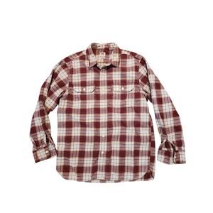 Levi’s Men’s Relaxed Plaid Flannel Button Front Shirt Medium Burgundy Cream